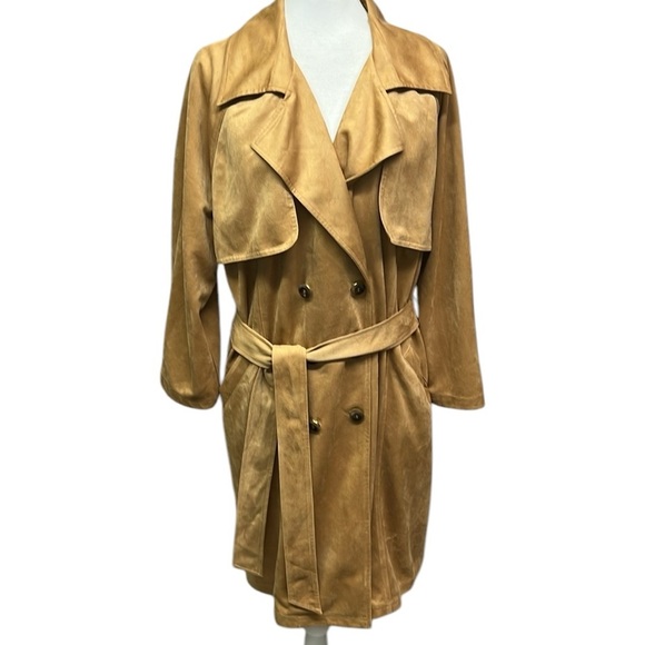Chico’s Faux Suede Trench Coat Tan - Picture 2 of 7